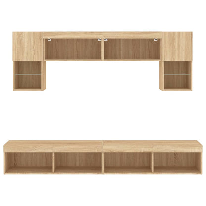 Mobili TV a Muro con LED 6pz Rovere Sonoma Legno Multistrato