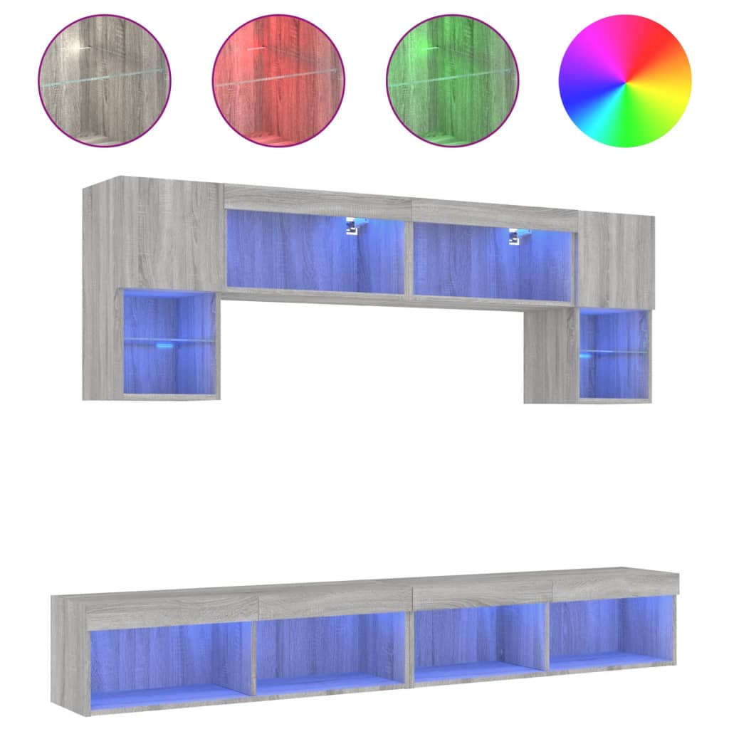 Mobili TV a Muro con LED 6pz Grigio Sonoma Legno Multistrato | homemem39