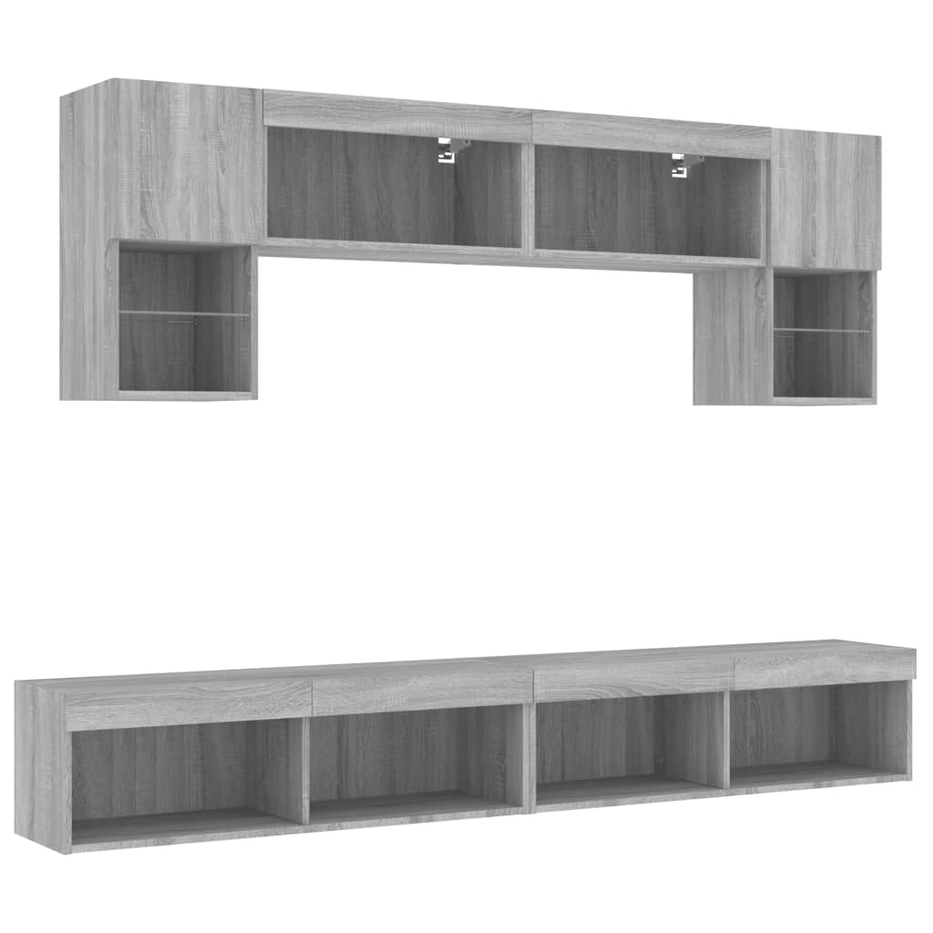 Mobili TV a Muro con LED 6pz Grigio Sonoma Legno Multistrato | homemem39