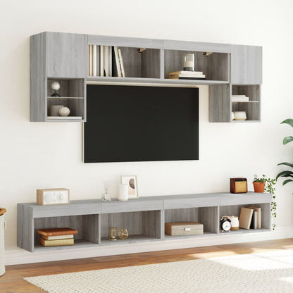Mobili TV a Muro con LED 6pz Grigio Sonoma Legno Multistrato