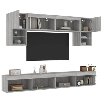 Mobili TV a Muro con LED 6pz Grigio Sonoma Legno Multistrato | homemem39