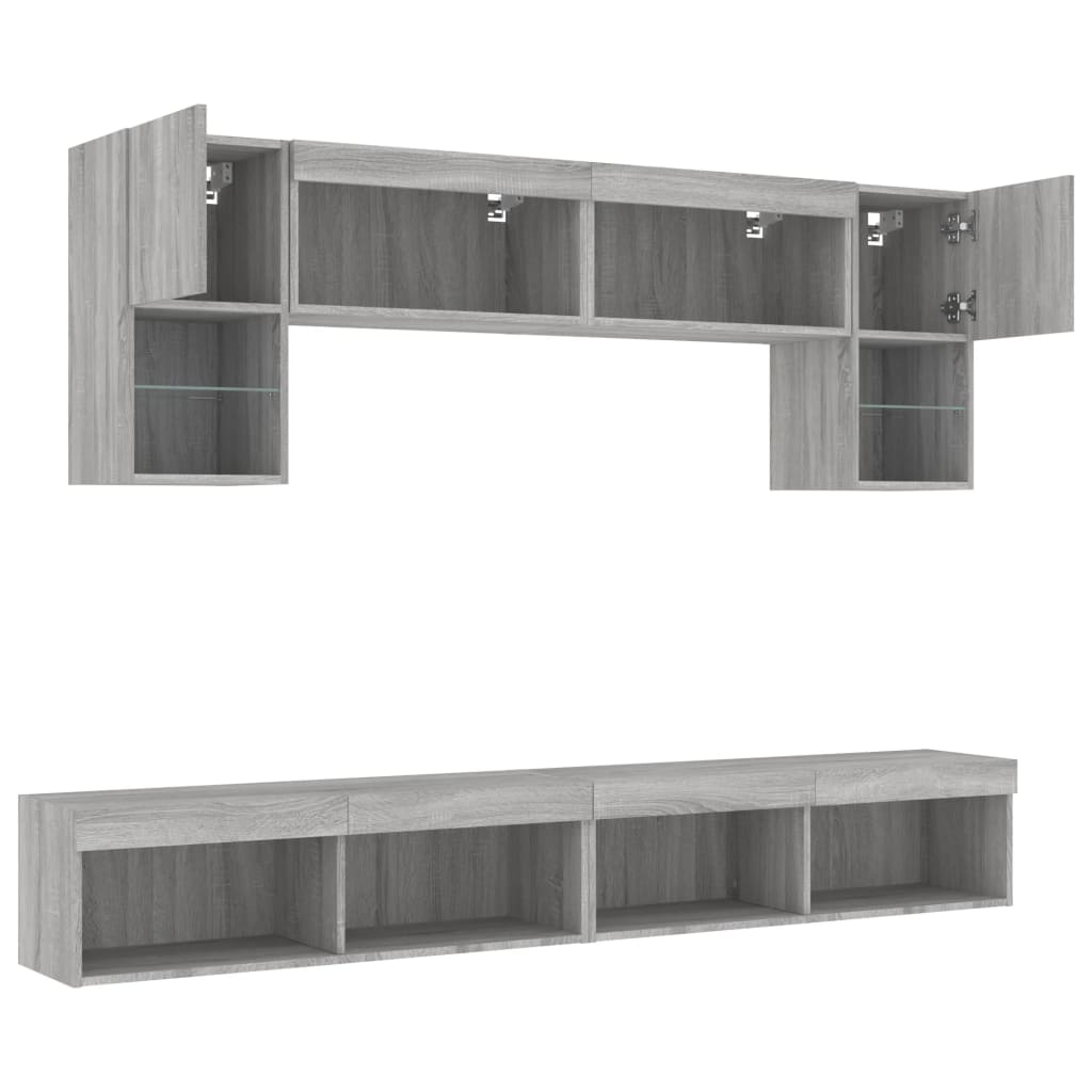 Mobili TV a Muro con LED 6pz Grigio Sonoma Legno Multistrato | homemem39