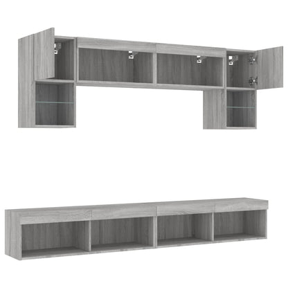 Mobili TV a Muro con LED 6pz Grigio Sonoma Legno Multistrato | homemem39