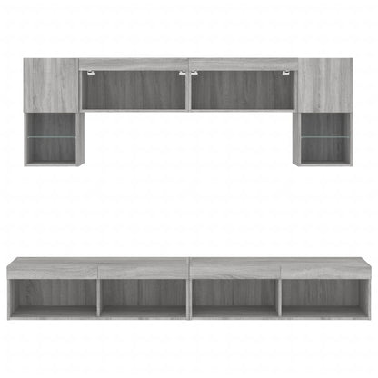 Mobili TV a Muro con LED 6pz Grigio Sonoma Legno Multistrato | homemem39