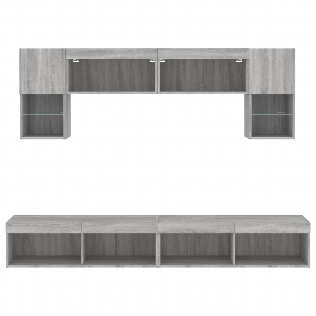 Mobili TV a Muro con LED 6pz Grigio Sonoma Legno Multistrato