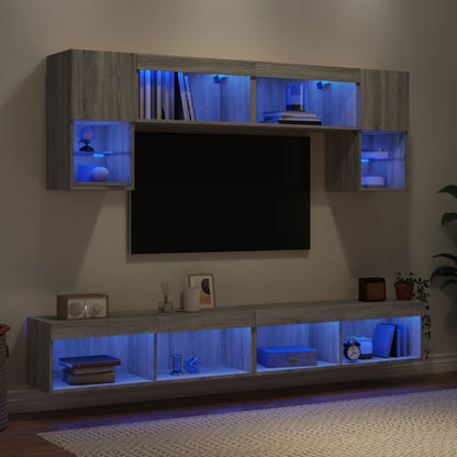 Mobili TV a Muro con LED 6pz Grigio Sonoma Legno Multistrato