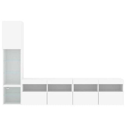 Mobili TV a Muro con LED 4pz Bianchi in Legno Multistrato