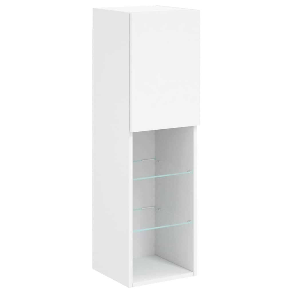Mobili TV a Muro con LED 4pz Bianchi in Legno Multistrato | homemem39