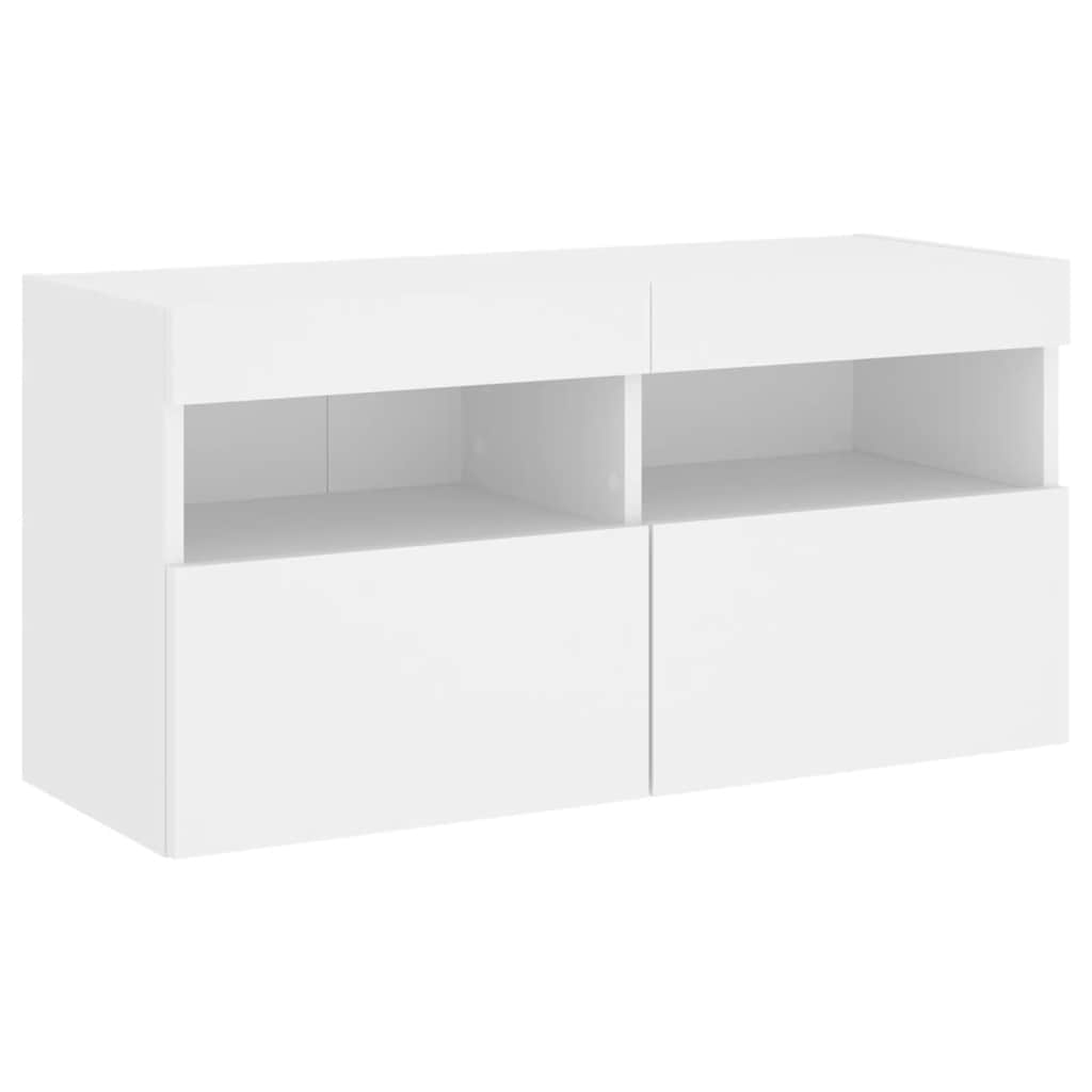 Mobili TV a Muro con LED 4pz Bianchi in Legno Multistrato | homemem39