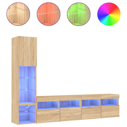 Mobili TV a Muro con LED 4pz Rovere Sonoma Legno Multistrato | homemem39