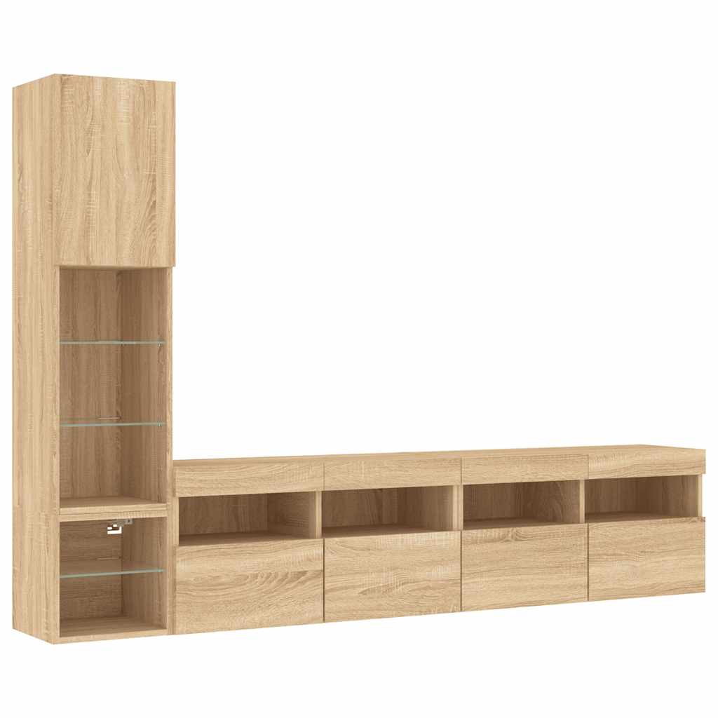 Mobili TV a Muro con LED 4pz Rovere Sonoma Legno Multistrato | homemem39