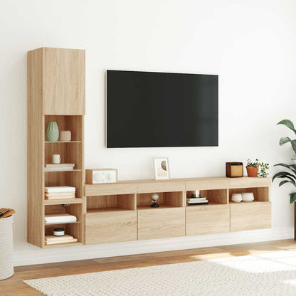 Mobili TV a Muro con LED 4pz Rovere Sonoma Legno Multistrato