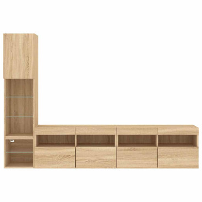 Mobili TV a Muro con LED 4pz Rovere Sonoma Legno Multistrato | homemem39