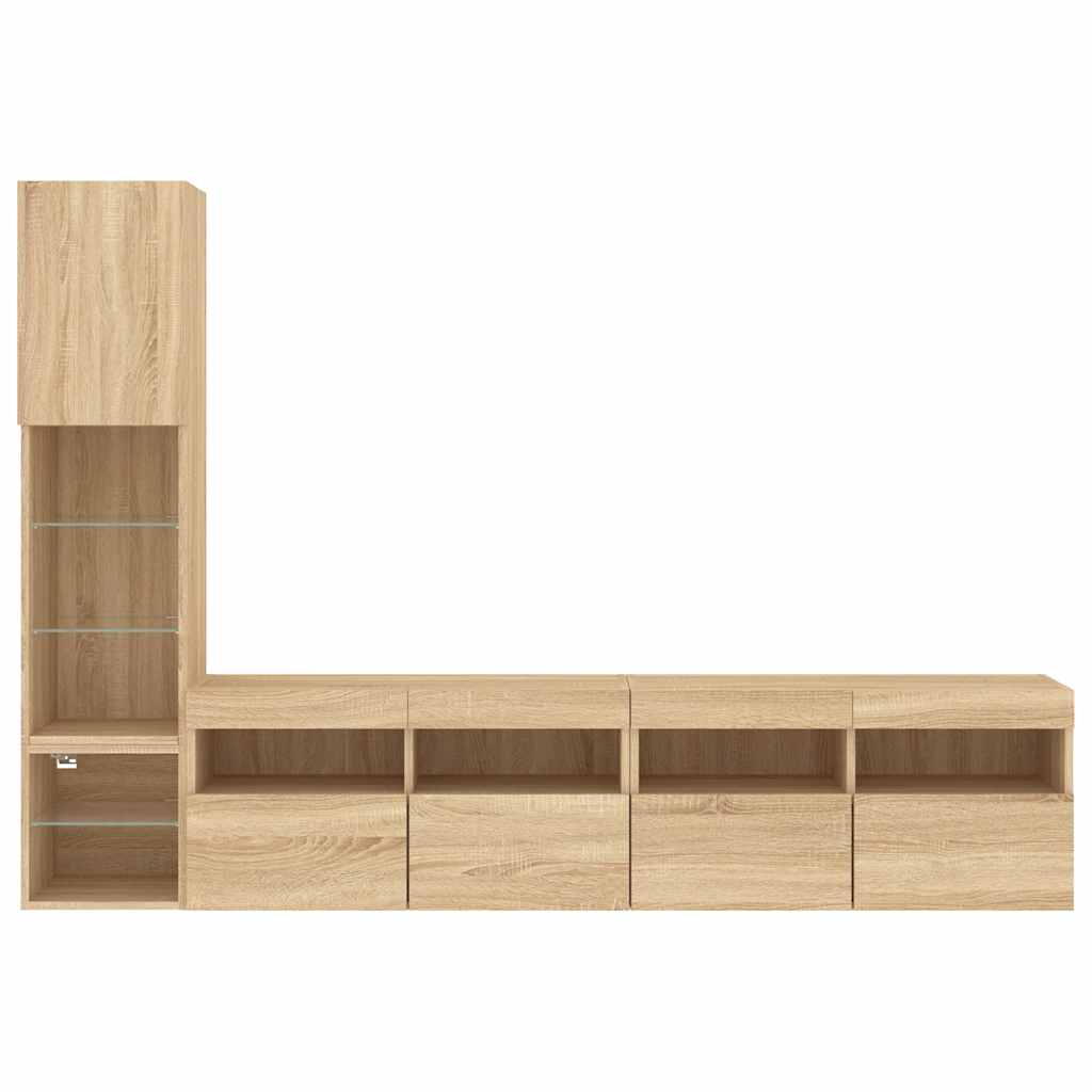 Mobili TV a Muro con LED 4pz Rovere Sonoma Legno Multistrato
