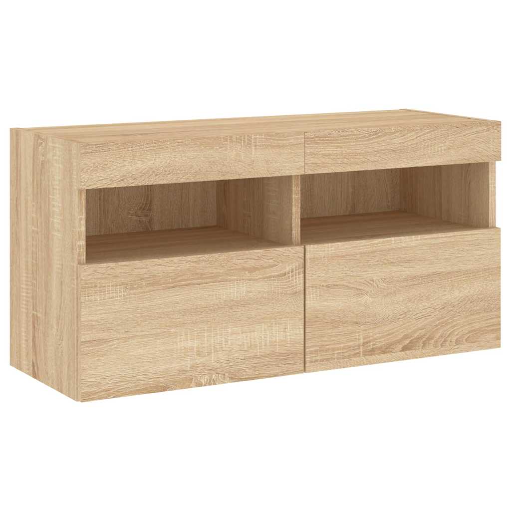 Mobili TV a Muro con LED 4pz Rovere Sonoma Legno Multistrato | homemem39