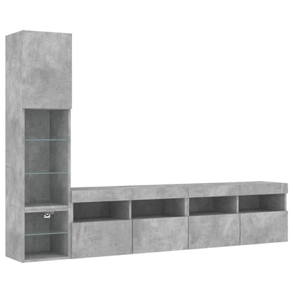 Mobili TV a Muro con LED 4pz Grigio Cemento Legno Multistrato | homemem39