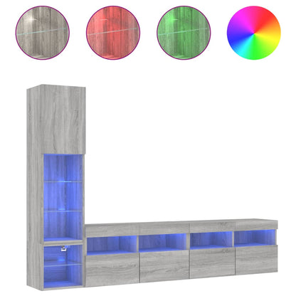 Mobili TV a Muro con LED 4pz Grigio Sonoma in Legno Multistrato