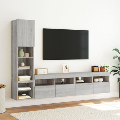 Mobili TV a Muro con LED 4pz Grigio Sonoma in Legno Multistrato