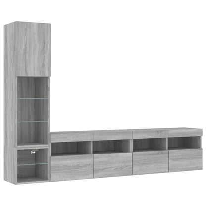 Mobili TV a Muro con LED 4pz Grigio Sonoma in Legno Multistrato