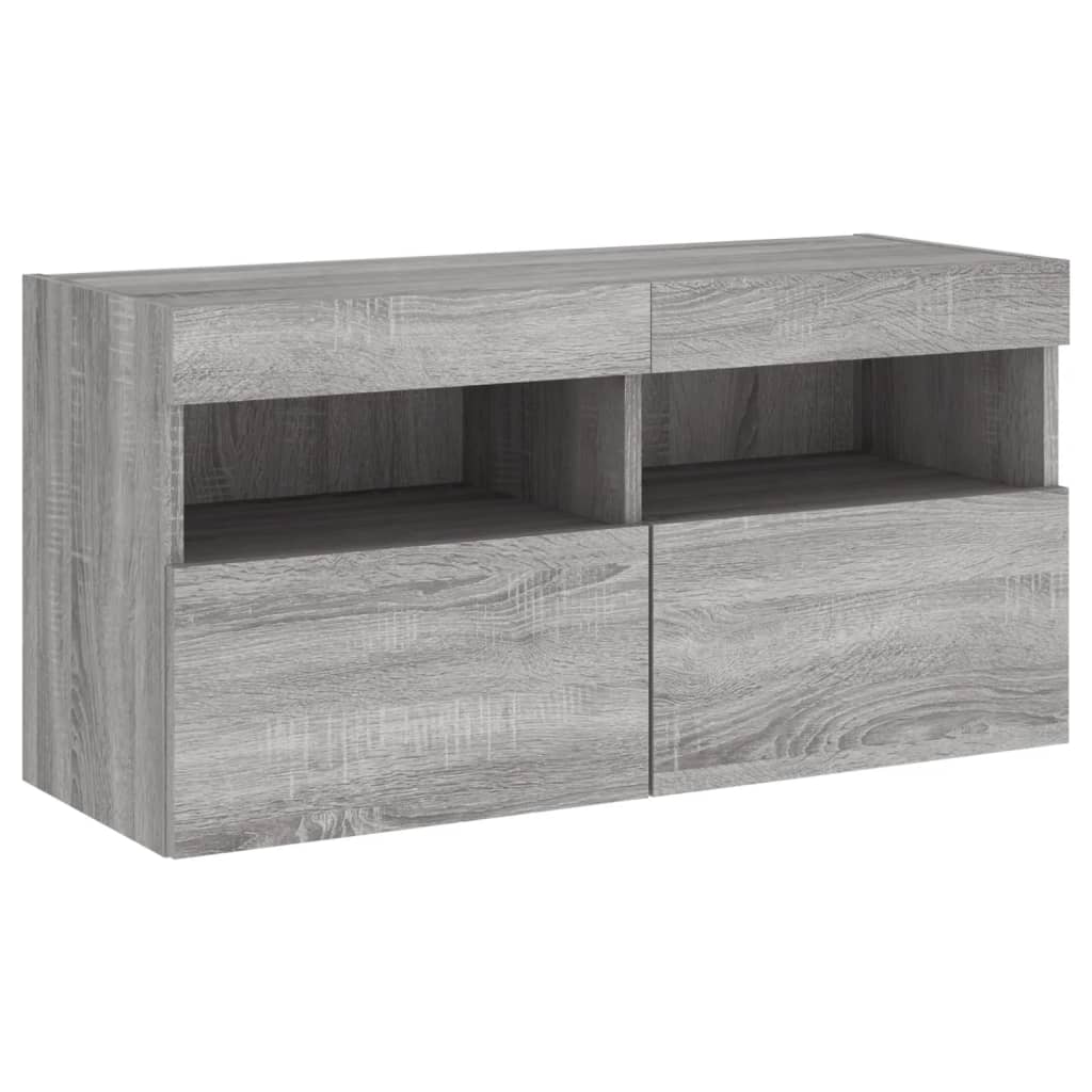 Mobili TV a Muro con LED 4pz Grigio Sonoma in Legno Multistrato | homemem39