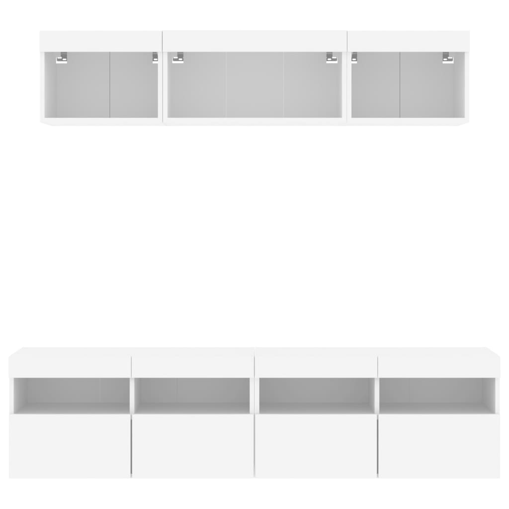 Mobili TV a Muro con LED 5pz Bianchi in Legno Multistrato | homemem39