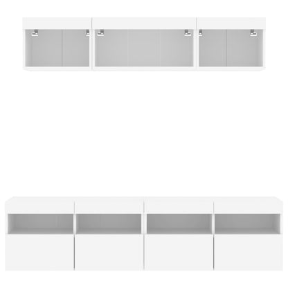 Mobili TV a Muro con LED 5pz Bianchi in Legno Multistrato | homemem39