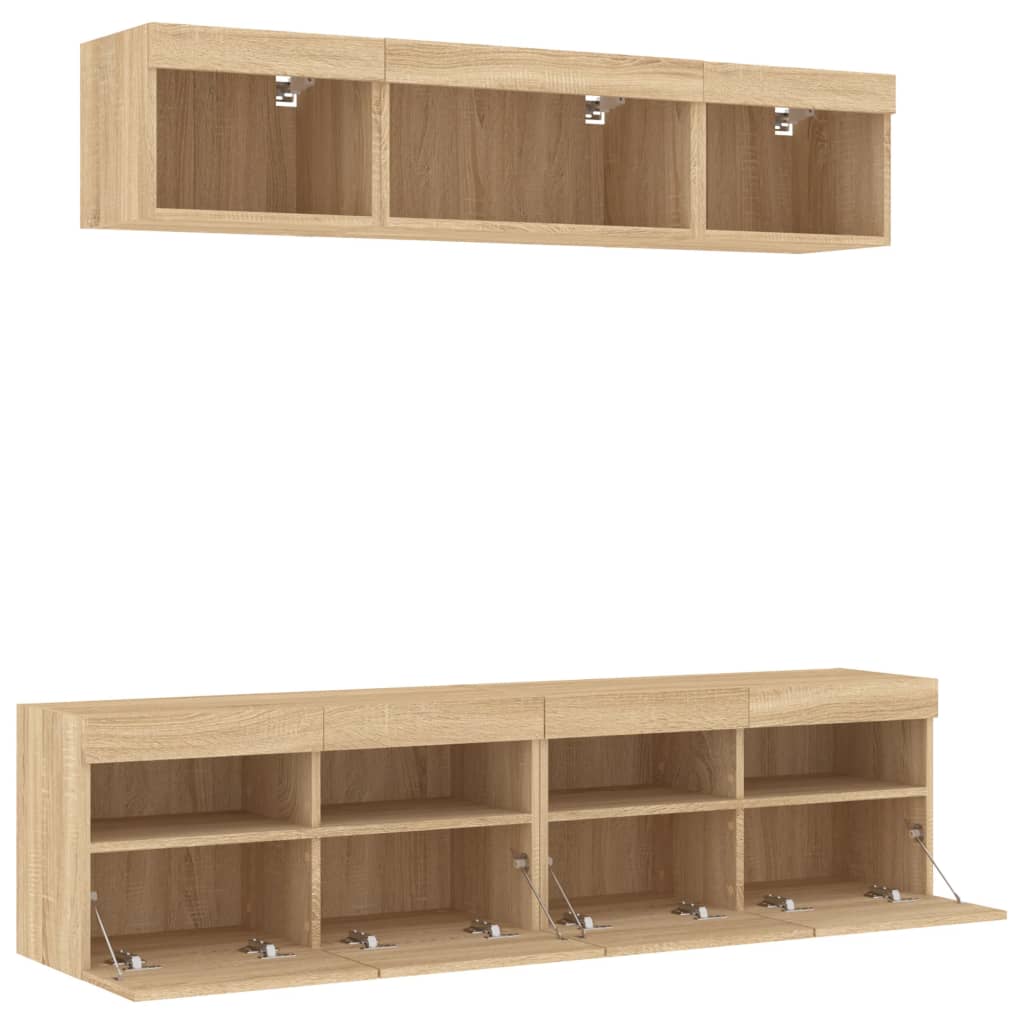 Mobili TV a Muro con LED 5pz Rovere Sonoma Legno Multistrato