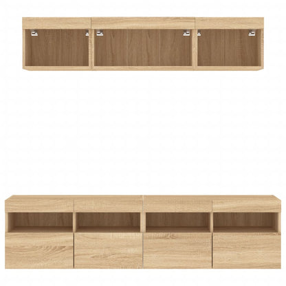 Mobili TV a Muro con LED 5pz Rovere Sonoma Legno Multistrato