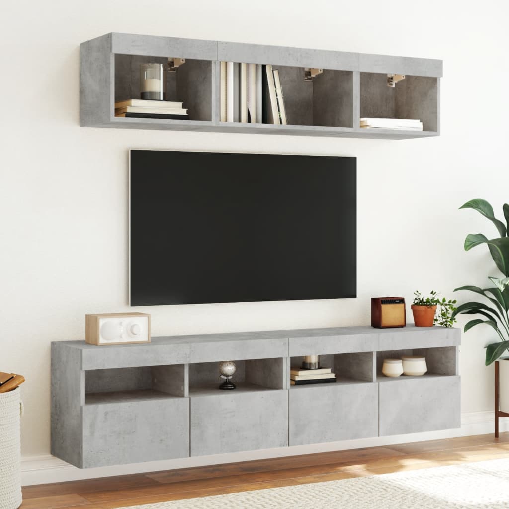 Mobili TV a Muro con LED 5pz Grigio Cemento Legno Multistrato | homemem39