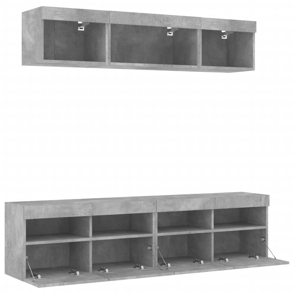 Mobili TV a Muro con LED 5pz Grigio Cemento Legno Multistrato | homemem39