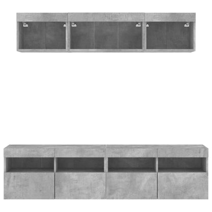 Mobili TV a Muro con LED 5pz Grigio Cemento Legno Multistrato | homemem39