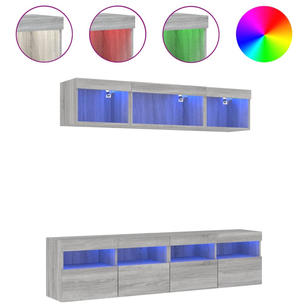 Mobili TV a Muro con LED 5pz Grigio Sonoma in Legno Multistrato | homemem39