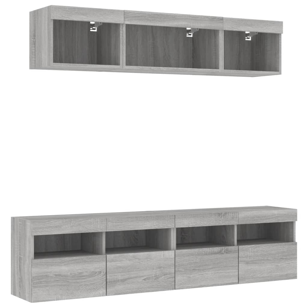 Mobili TV a Muro con LED 5pz Grigio Sonoma in Legno Multistrato | homemem39