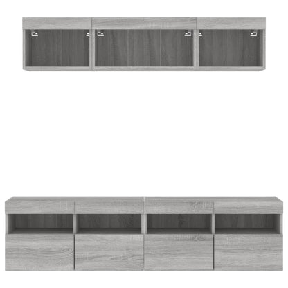 Mobili TV a Muro con LED 5pz Grigio Sonoma in Legno Multistrato | homemem39