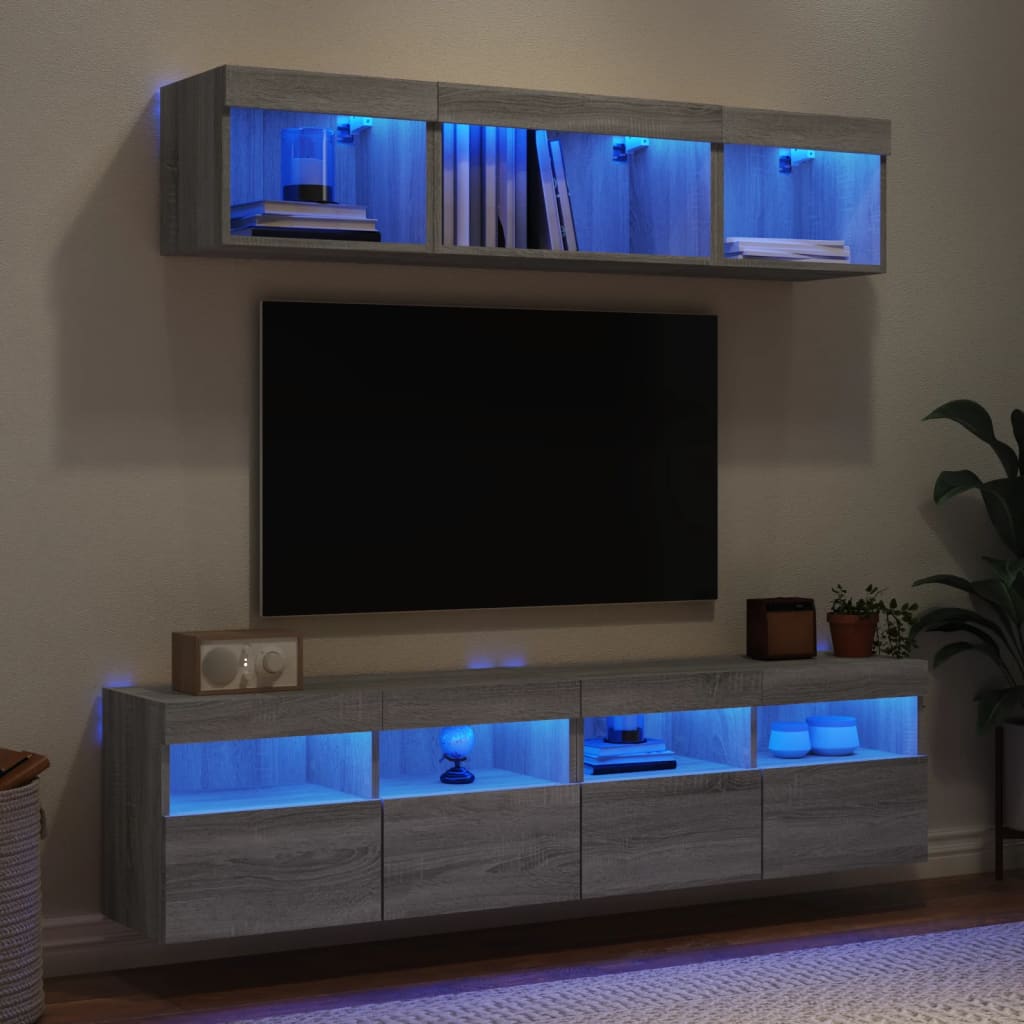 Mobili TV a Muro con LED 5pz Grigio Sonoma in Legno Multistrato | homemem39