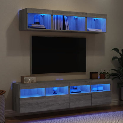 Mobili TV a Muro con LED 5pz Grigio Sonoma in Legno Multistrato | homemem39