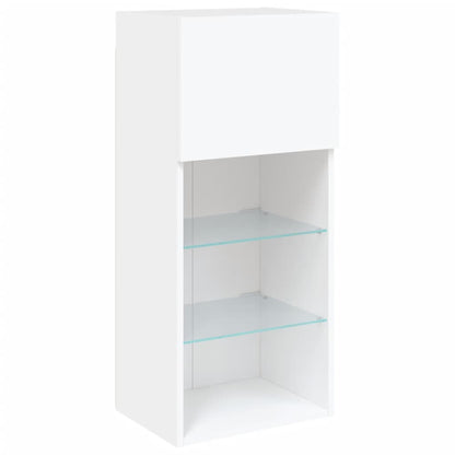 Mobili TV a Muro con LED 5pz Bianchi in Legno Multistrato