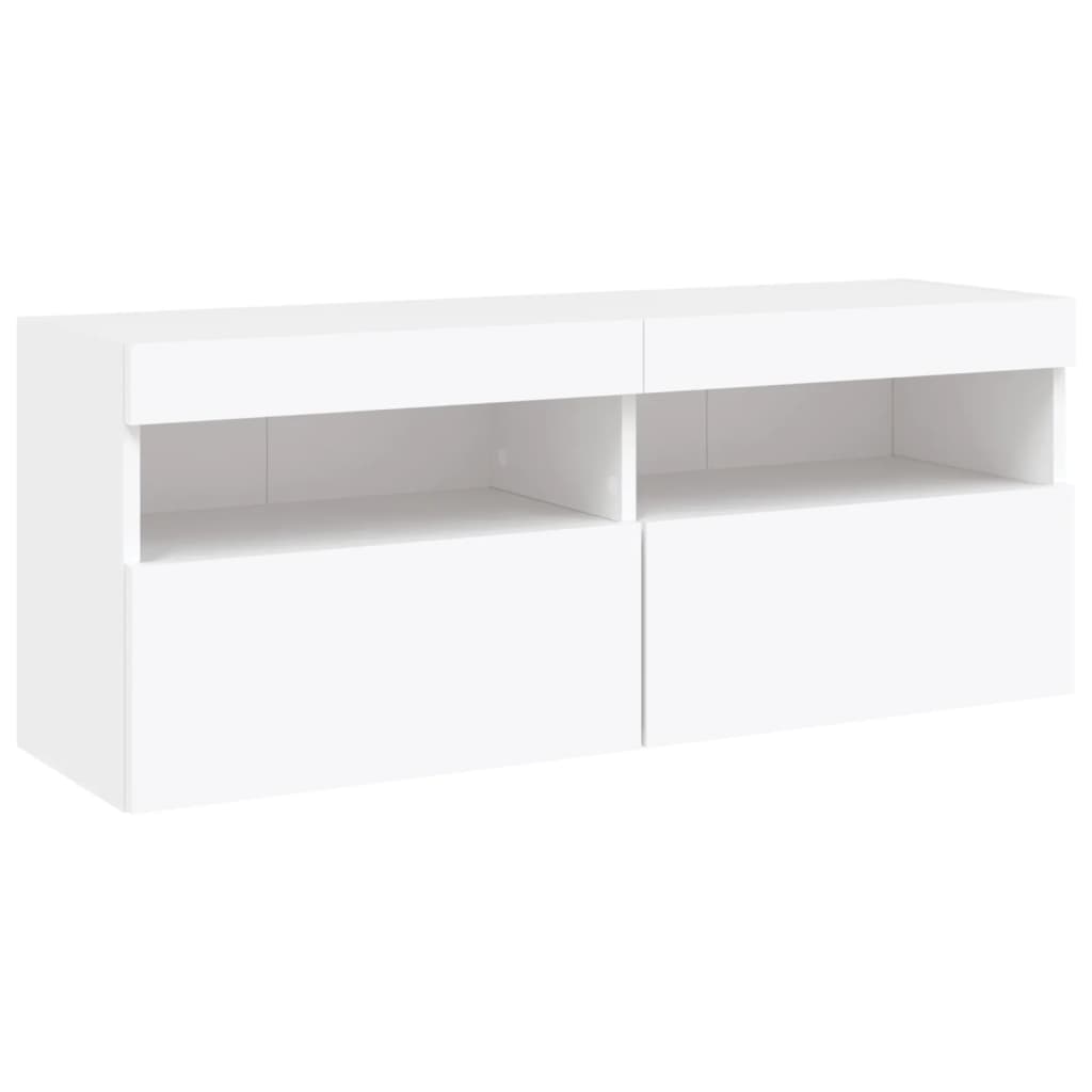 Mobili TV a Muro con LED 5pz Bianchi in Legno Multistrato