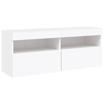 Mobili TV a Muro con LED 5pz Bianchi in Legno Multistrato