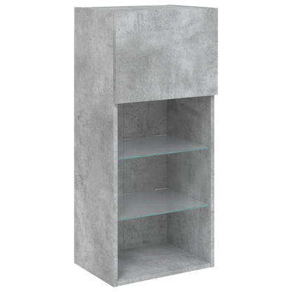 Mobili TV a Muro con LED 5pz Grigio Cemento Legno Multistrato