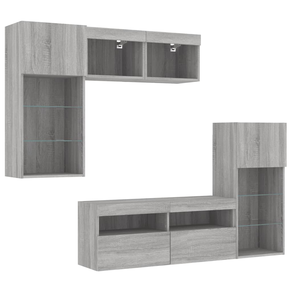 Mobili TV a Muro con LED 5pz Grigio Sonoma in Legno Multistrato | homemem39