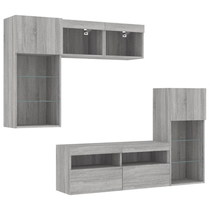 Mobili TV a Muro con LED 5pz Grigio Sonoma in Legno Multistrato | homemem39