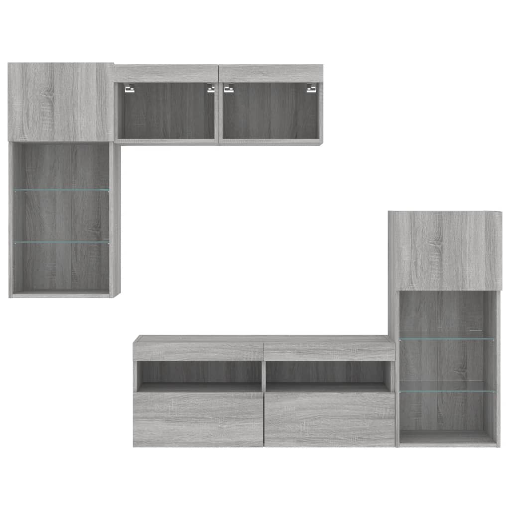 Mobili TV a Muro con LED 5pz Grigio Sonoma in Legno Multistrato | homemem39