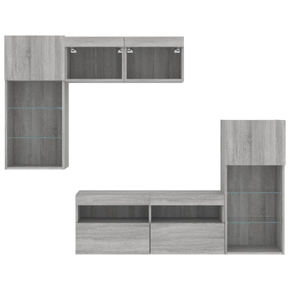 Mobili TV a Muro con LED 5pz Grigio Sonoma in Legno Multistrato