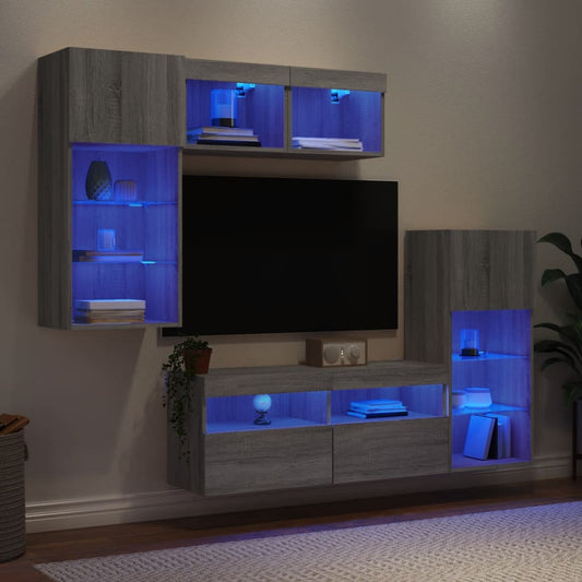 Mobili TV a Muro con LED 5pz Grigio Sonoma in Legno Multistrato | homemem39