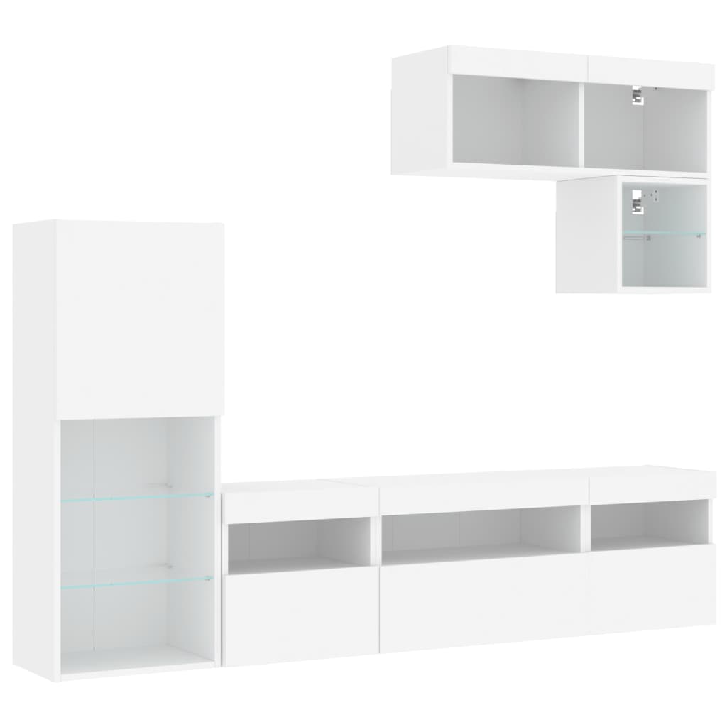 Mobili TV a Muro con LED 6pz Bianchi in Legno Multistrato | homemem39