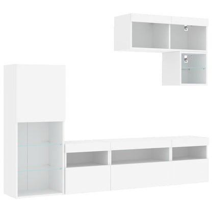 Mobili TV a Muro con LED 6pz Bianchi in Legno Multistrato | homemem39