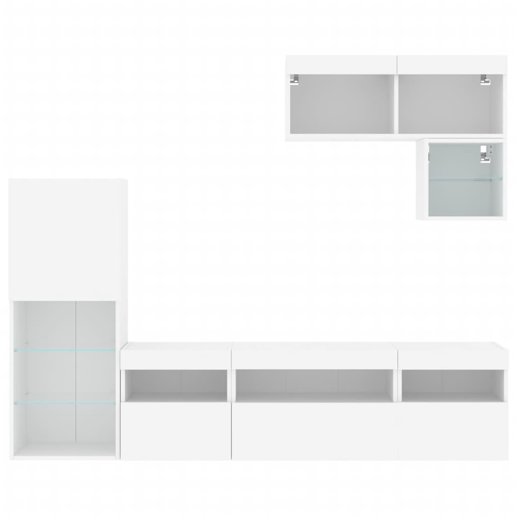 Mobili TV a Muro con LED 6pz Bianchi in Legno Multistrato | homemem39