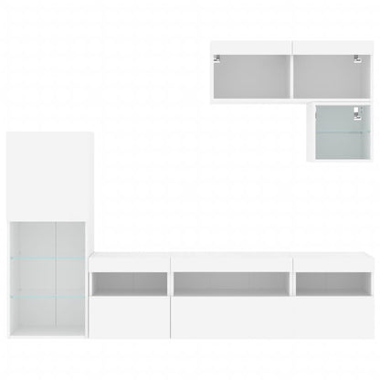 Mobili TV a Muro con LED 6pz Bianchi in Legno Multistrato | homemem39