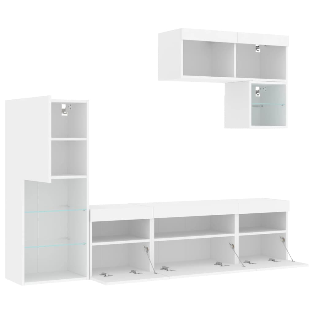Mobili TV a Muro con LED 6pz Bianchi in Legno Multistrato | homemem39